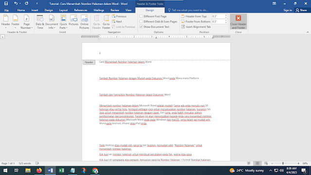 Cara Menambah Nombor Halaman dalam Word