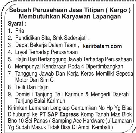 Lowongan Kerja PT. SAP Express