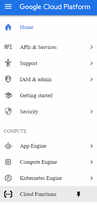 Cloud Functions menu item