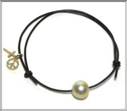 South sea Pearl on Black Leather bracelet