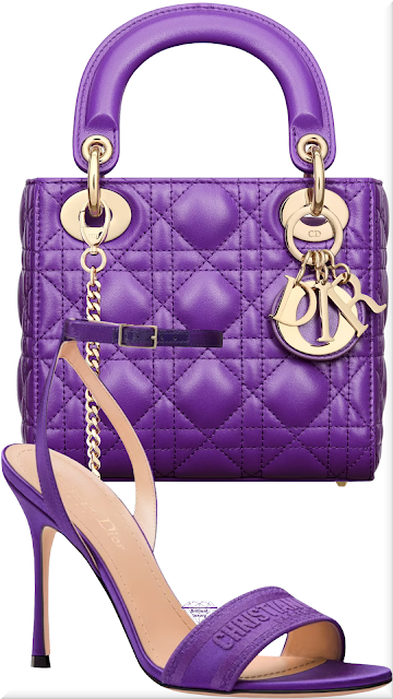 ♦Purple mini Lady DIOR cannage lambskin bag & Dway embroidered satin and cotton heeled sandal #dior #shoes #bags #purple #brilliantluxury