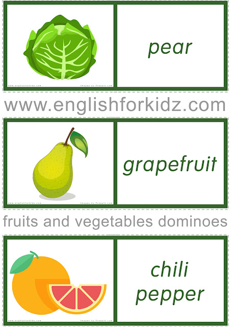 Free printable fruit and vegetables domino game