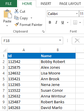 Sample Excel sheet