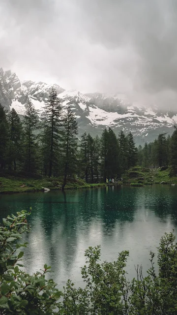 Lago, Montanhas, Árvores, Chuva, Natureza