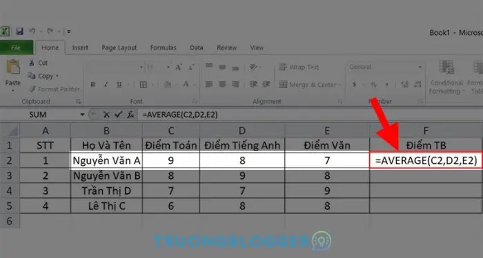 Cách tính điểm trung bình trong Excel dễ hiểu nhất