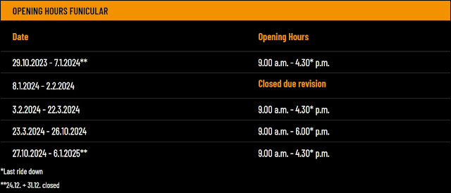 OPENING HOURS FUNICULAR