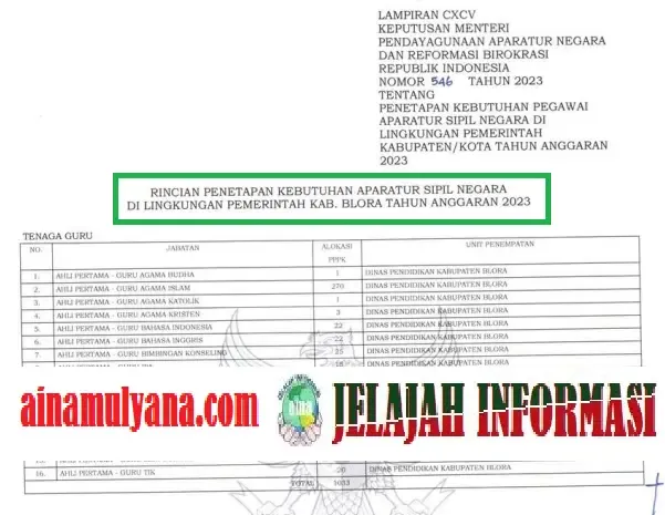 Rincian Formasi Kebutuhan ASN PPPK Kabupaten Blora Provinsi Jawa Tengah (JATENG) Tahun Anggaran 2023 pdf