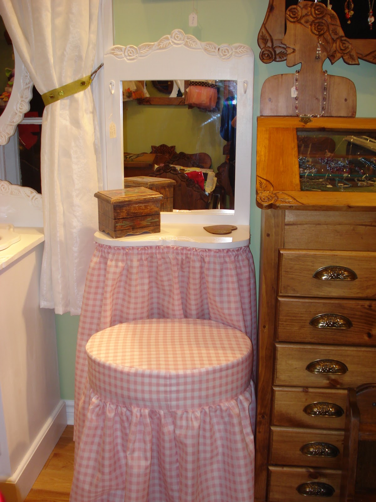 vanity bathroom furniture This is a pretty pink dressing table with matching bench.