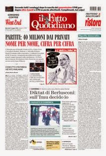 Il Fatto Quotidiano del 1 Maggio 2013 | ISSN 2037-089X | TRUE PDF | Quotidiano | Cronaca | Politica
Il quotidiano è edito dal 23 settembre 2009. L'uscita del giornale è stata preceduta da una lunga fase preparatoria iniziata il 28 maggio 2009 con l'annuncio del nuovo quotidiano dato sul blog voglioscendere.it da Marco Travaglio.
Il nome della testata è stato scelto in memoria del giornalista Enzo Biagi, conduttore del programma televisivo Il Fatto, mentre il logo del bambino con il megafono si ispira al quotidiano La Voce, in omaggio al suo fondatore Indro Montanelli.
L'editore ha manifestato la volontà di rinunciare ai fondi del finanziamento pubblico per l'editoria e di sovvenzionarsi soltanto con i proventi della pubblicità e delle vendite, e di usufruire solo delle tariffe postali agevolate per i prodotti editoriali sino alla loro abrogazione nell'aprile 2010.