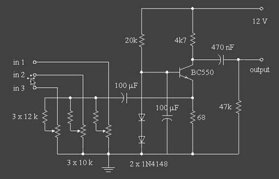 Rangkaian Audio Mixer 3 Input