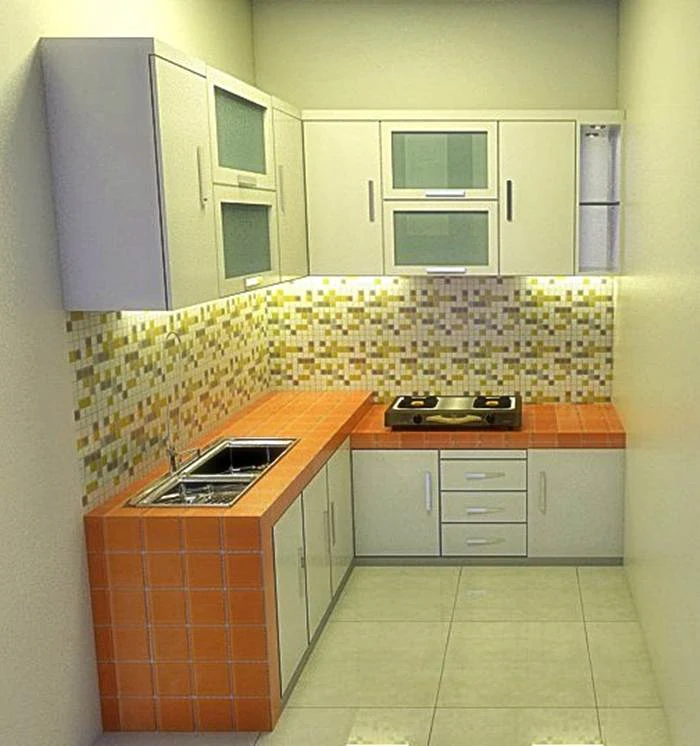 model kitchen set minimalis dapur kecil bagian bawah dari tembok