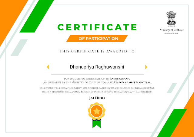 Dhanupriya Raghuwanshi certificate