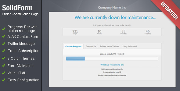 Under Construction Page w/ AJAX contact form - ThemeForest Item for Sale
