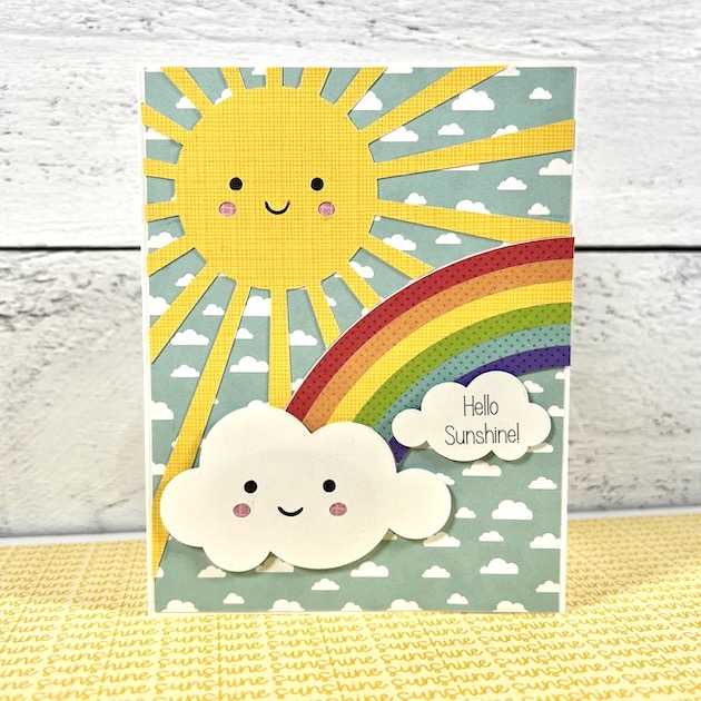 Hello Sunshine Card with Sun, Rainbow & clouds