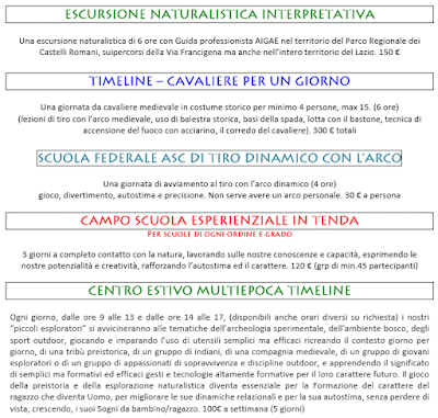 Tariffe Esperienze e Scuole Archeoparco Vulcano 2016