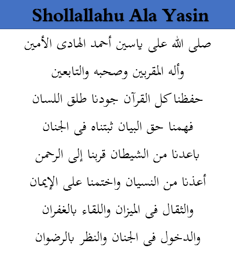 Teks Lirik Sholawat Shollallahu Ala Yasin - Arab Latin dan Artinya