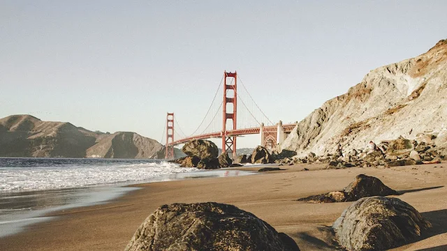 Golden Gate Bridge, Sea, Coast, Rocks
