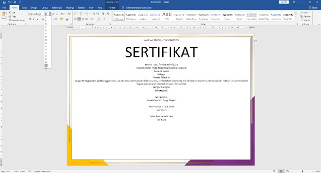 Free Sertifikat .Docx : Contoh Sertifikat Pelatihan Atau Seminar Mircrosoft Word