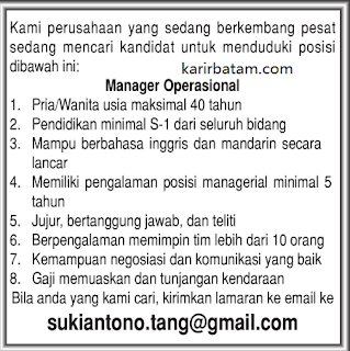 Lowongan Kerja Manager Operasional