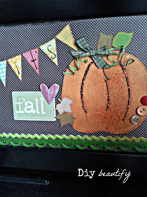 Make a fall picture using paper, buttons, ribbons & other trims