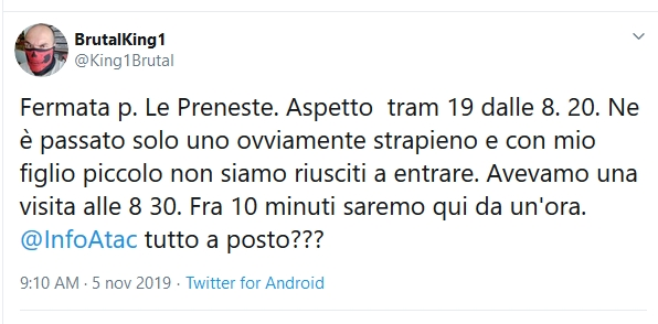 Situazione del trasporto pubblico di Roma di martedì 5 novembre