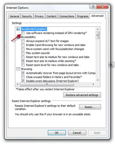 IE9hardware Menonaktifkan Hardware Acceleration pada IE9