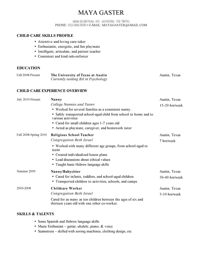 nanny resume example template