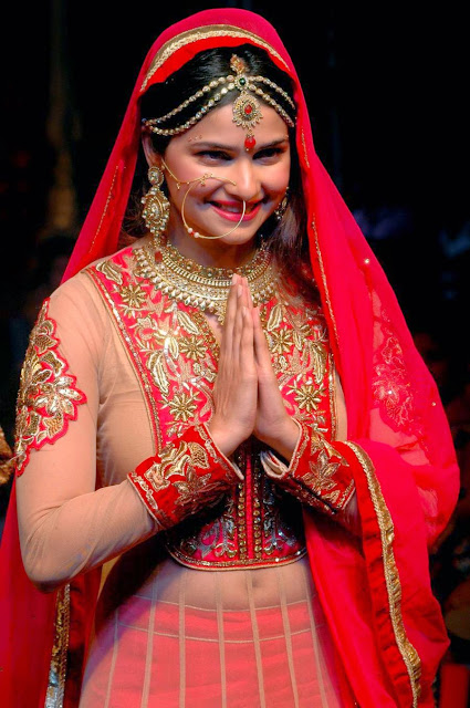 Prachi Desai Pink Bridal Heritage Anarkali Suit at Fashion Show in Kolkata