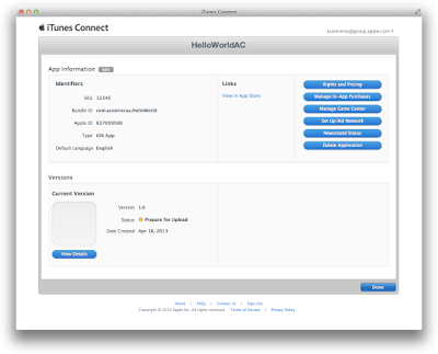 Creating Your App Record in iTunes Connect