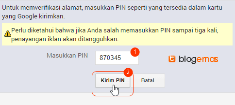 Cara Detail Verifikasi PIN Google Adsense