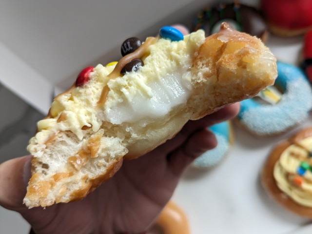 Cross-section of Krispy Kreme's Buddy Makes Breakfast Donut.