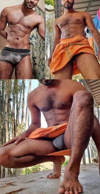 Men in Veshti with Underwear - Underwear Bulge