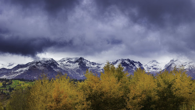 Clouds, Mountains, Snowy, Trees