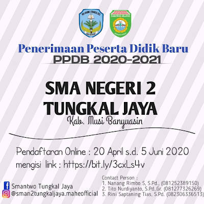 Pendaftaran Online Penerimaan Peserta Didik Baru (PPDB) SMA Negeri 2 Tungkal Jaya (Kabupaten Musi Banyuasin, Sumatera Selatan) Tahun Pelajaran 2020/2021 mulai 20 April s.d. 5 Juni 2020