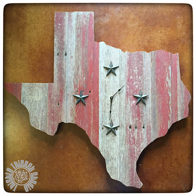 Tutorial on how to make a Texas-Shaped Barn Wood Clock by Thistle Thicket Studio. www.thistlethicketstudio.com