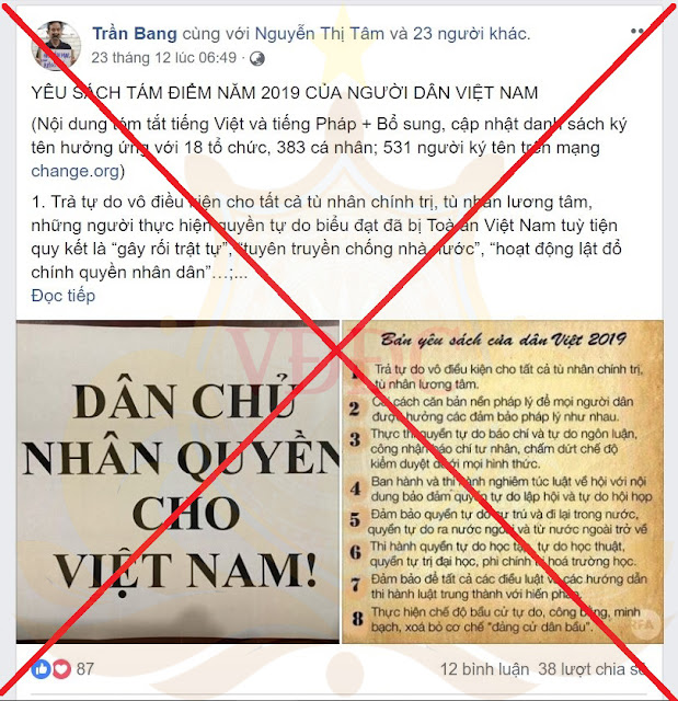 Bộ mặt thật “Yêu sách tám điểm năm 2019” của những kẻ tự xưng tự do, dân chủ, công lý