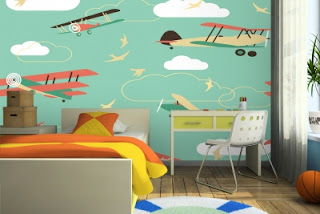 Menghias kamar tidur anak dengan wallpaper dinding - pesawat