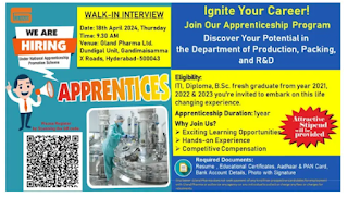 ITI, Diploma And Gradautes Apprenice Recruitment in Gland Pharma Ltd  Hyderabad | Walk-in Interviews 2024