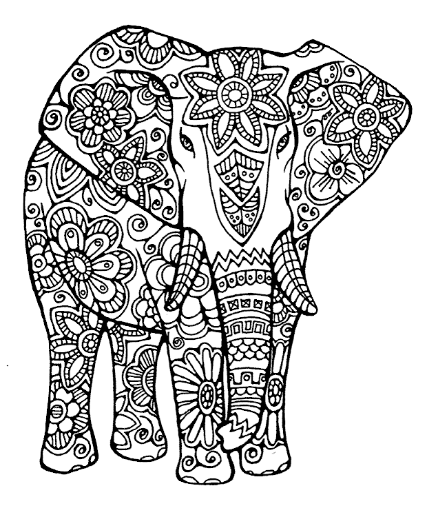 Gajah dalam Ornament, Gambar Mewarnai untuk Dewasa - murid 17