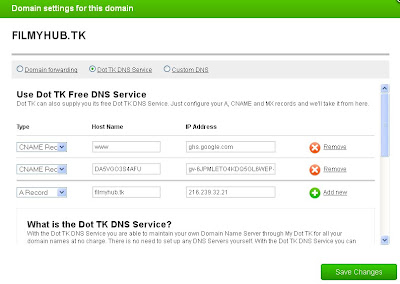 DNS settings in DOT TK