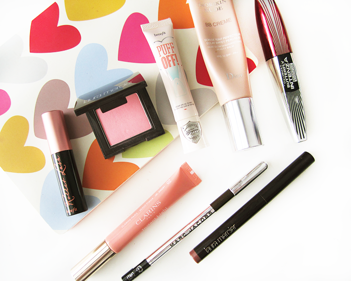 March 2015 makeup and beauty favourites, benefit roller lash, benefit puff off, diorskin nude bb creme, laura mercier rose petal blush, clarins instant light lip perfector, 