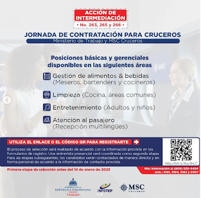 Lista de vacantes para trabajar en crucero en República Dominicana