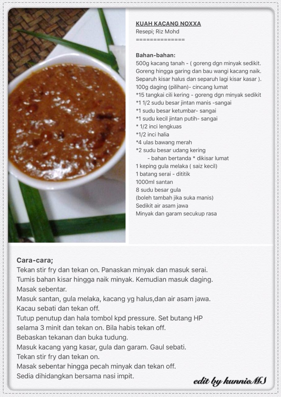 KUMPULAN RESIPI SEDAP DAN MENYELERAKAN: KUAH KACANG NOXXA