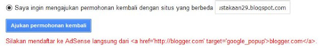 Silahkan mendaftar ke AdSense langsung dari <a href='http://blogger.com'target='google.popup'>blogger.com</a>