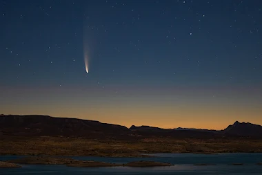 Comet Neowise captured early morning over Lake Mead National Recreation Area, Nevada, USA.