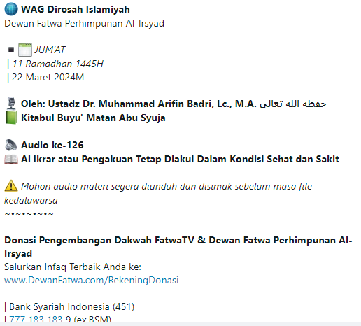 Audio ke-126 Al Ikrar atau Pengakuan Tetap Diakui Dalam Kondisi Sehat dan Sakit