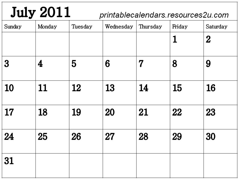 july 2011 calendar. Free July 2011 Calendar