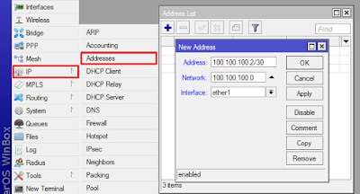 konfigurasi ip address melalui winbox