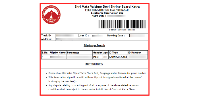 Yatra Registration Slip
