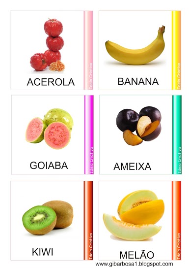 fichas com as frutas e seus nomes